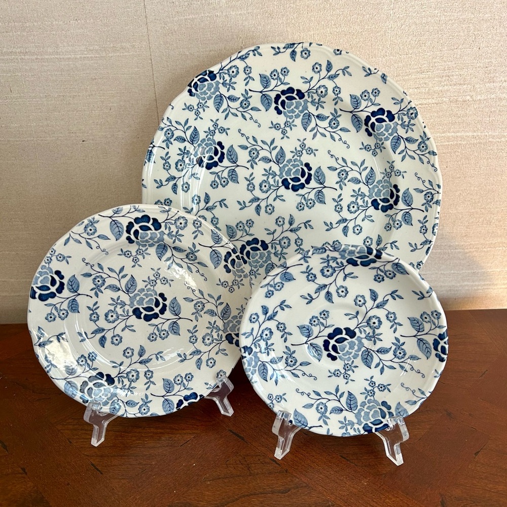 Royal Staffordshire Heirloom Victoria Blue Ironstone China 3 piece place setting